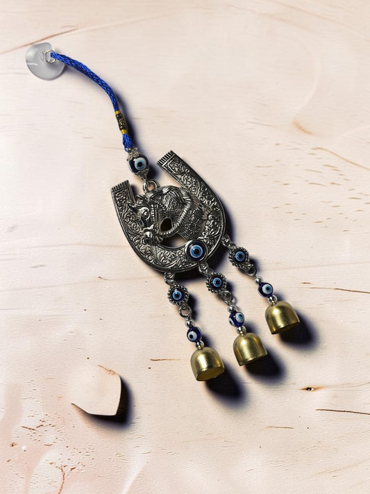 Horse Horseshoe Wall Hanging with Evil Eye & Bells | Lucky Horseshoe Décor for Home Entrance, Door & Office
