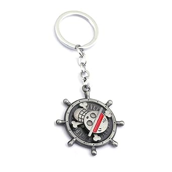 One Piece Anima Manga Ship Steering Wheel Spinning Rotating Silver Keychain