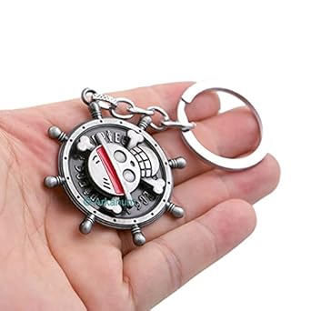 One Piece Anima Manga Ship Steering Wheel Spinning Rotating Silver Keychain