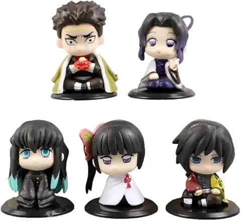 Demon Slayer Chibi Set of 5 Sitting Figures Model A | 6 cm | Anime Collectibles