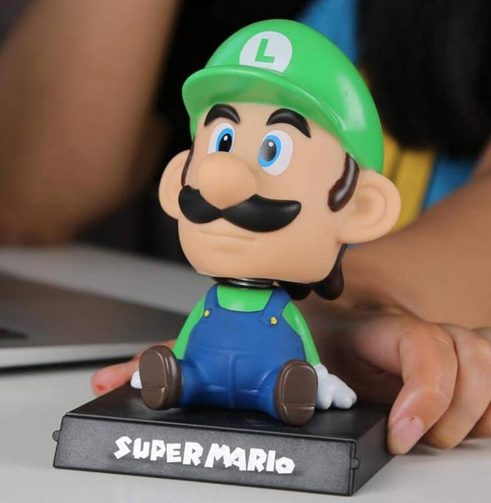 Super Mario Luigi Bobblehead Mobile Holder | For Cars, Work Desk, Study Table | 13 Cms |