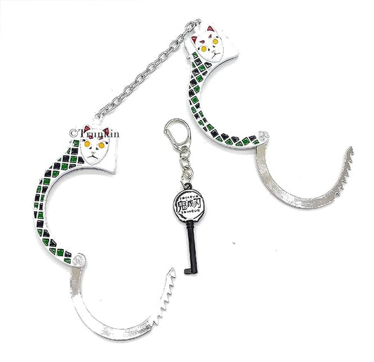 DEMONLSLAYER Tanjiro Kamado Warding Mask ANIME THEMED METALS HAND CUFFS WITH KEY COSPLAY / ACCESORIES