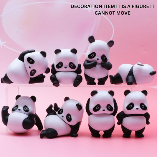 Cute Mini Panda Animal Figurine Set of 8 | PVC Cartoon Panda Statue Collectible Toys