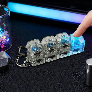 4-Key Mechanical Keyboard Switch Fidget Keychain | Clear Transparent Keycap Stress Relief Clicker