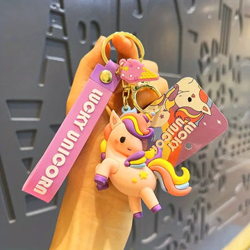 Pink Lucky Unicorn Keychain | 3D Lanyard Keychain | Silicone | Premium |