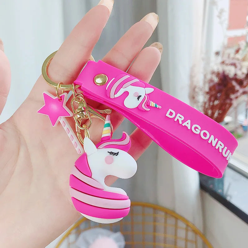 DragonRun B Pink Unicorn | 3D Lanyard Keychain | Silicone