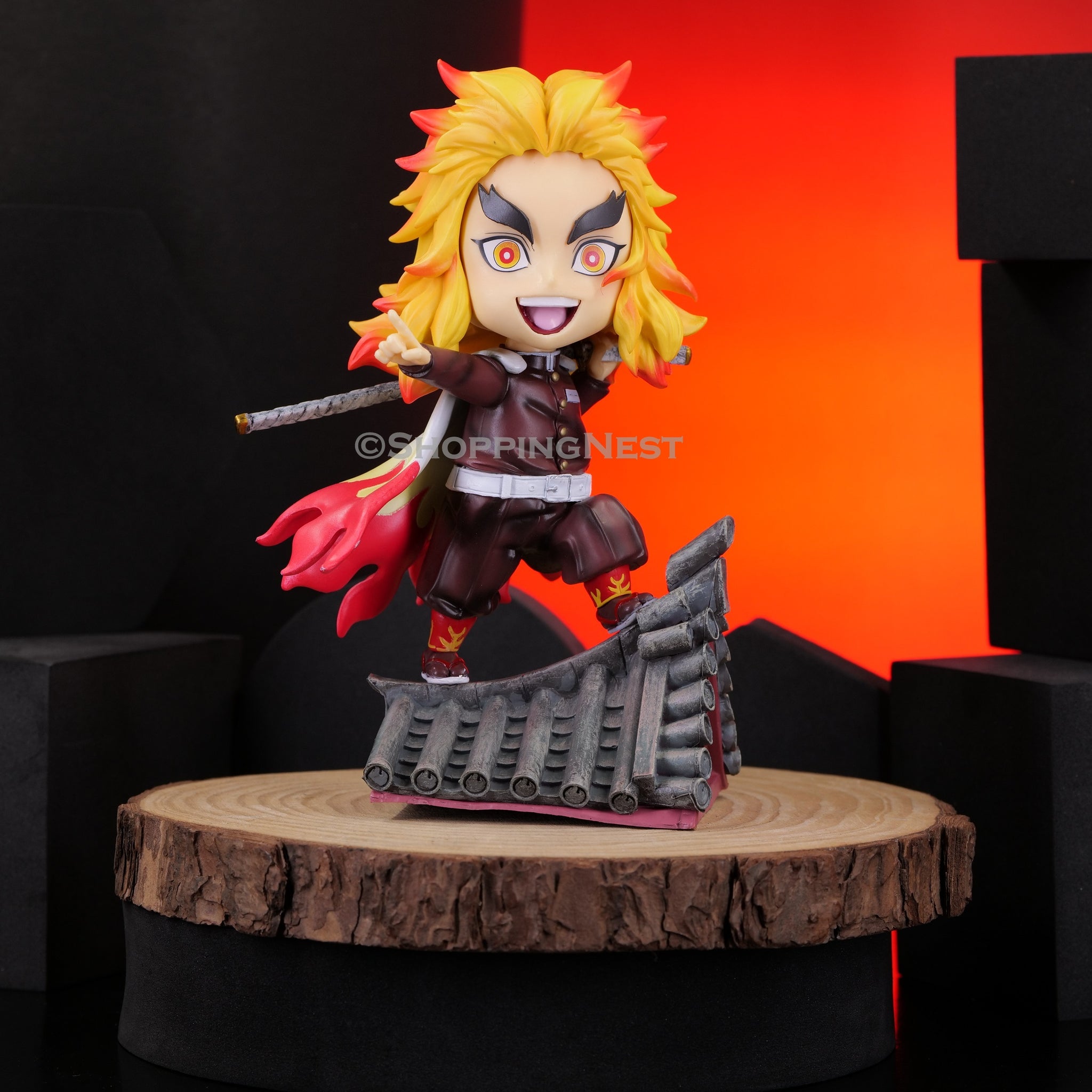 Demon Slayer | Rengoku Kyojuro on Roof Top Anime Action Figure | 18 Cms |