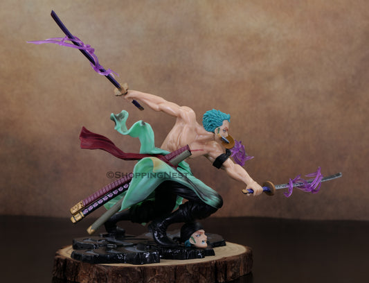 One Piece Anime Roronoa Zoro Combat Mode Anime Action Figure With 2 Heads | 15 Cms|