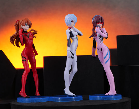 3PCS Evangelion Action Figures Set Driving Suit Makinami Mari Illustrious,Asuka Langley Soryu, Ayanami Rei Figure PVC Figure