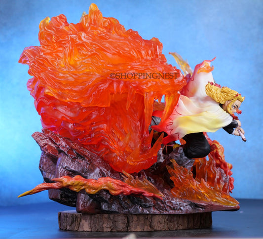 Demonslayer Anime Rengoku  Fire Breathing Slash Attacking Akaza Scene with Lights Action Figurine | 32 Cm |