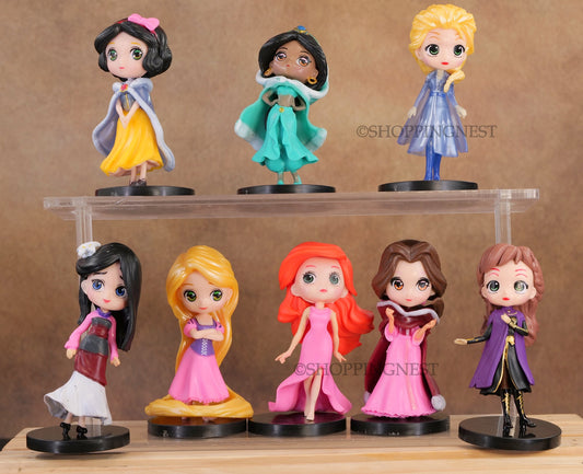 Princess Action Figure Set of 8 Pcs Snow White Sofia Cinderella Belle Jasmine Anna Mulan