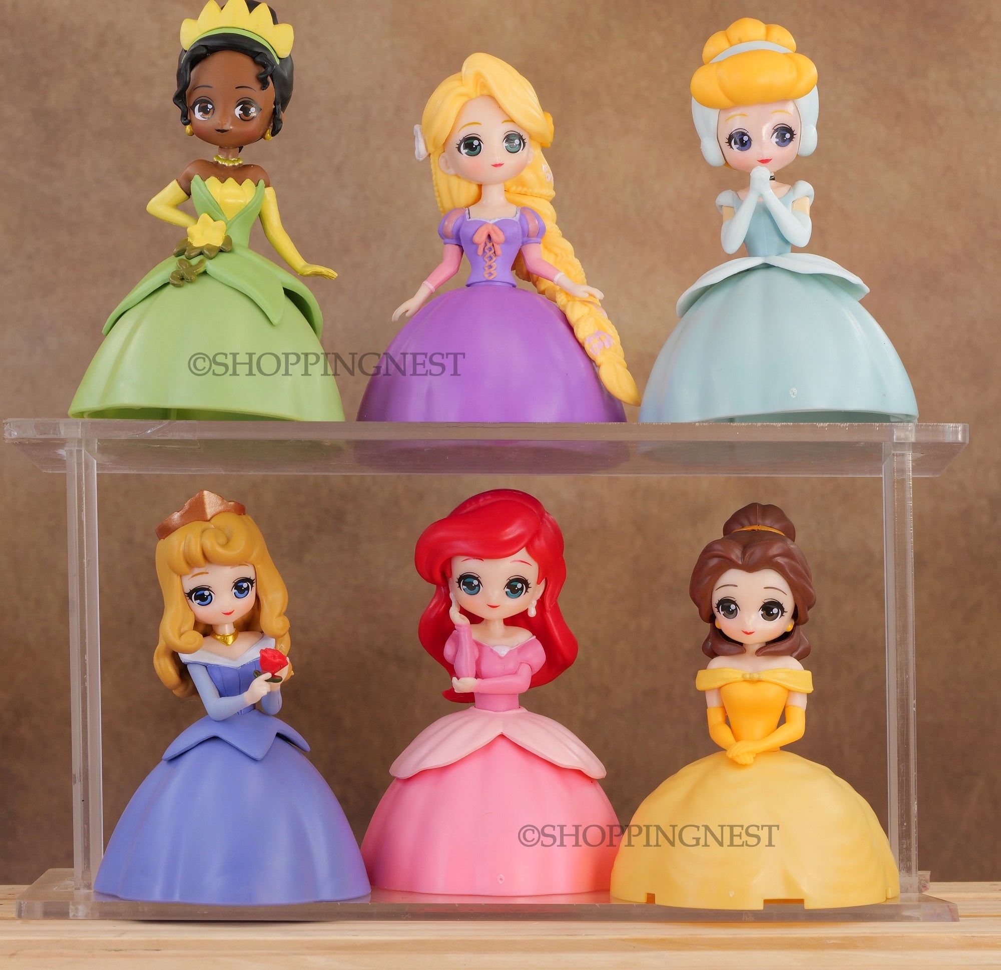 Princess Heroine Doll Figures Ariel Aurora Belle Cinderella Rapunzel Tiana Set of 6 Model Toy Collectibles | 13 Cms |