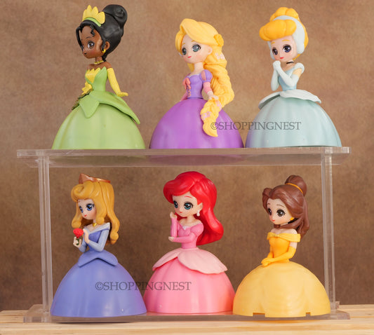 Princess Heroine Doll Figures Ariel Aurora Belle Cinderella Rapunzel Tiana Set of 6 Model Toy Collectibles | 13 Cms |