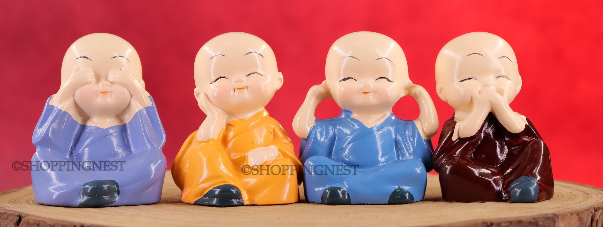 Home Style Heaven Set of 4 Buddha Monk Statues Miniature Figurines Showpiece for Wall Shelf Table