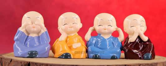 Home Style Heaven Set of 4 Buddha Monk Statues Miniature Figurines Showpiece for Wall Shelf Table