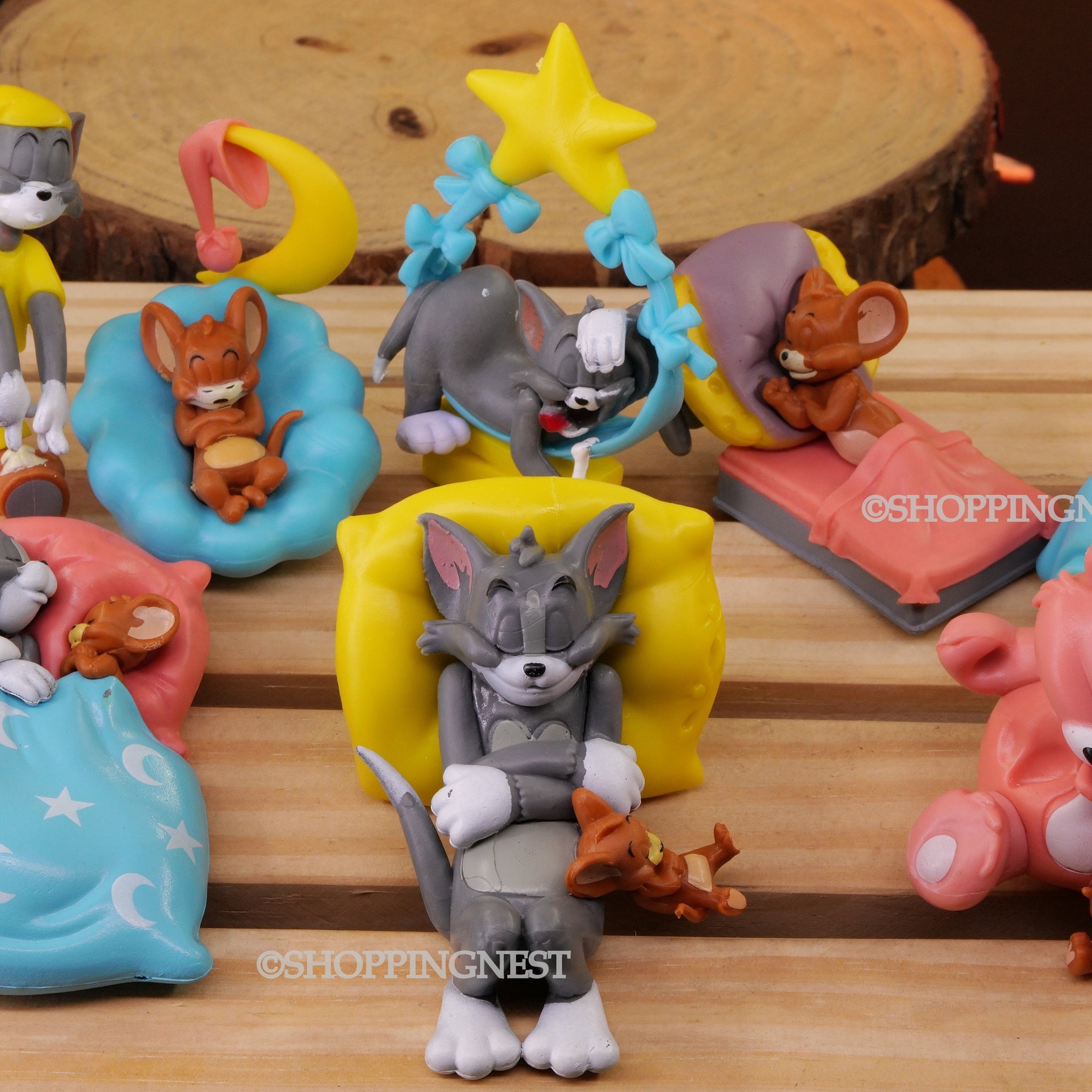 Cartoon Dreamy Tom Cat & Jerry Mouse Sleeping Quirk Set of 8 Figures Toy |