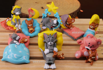 Cartoon Dreamy Tom Cat & Jerry Mouse Sleeping Quirk Set of 8 Figures Toy |