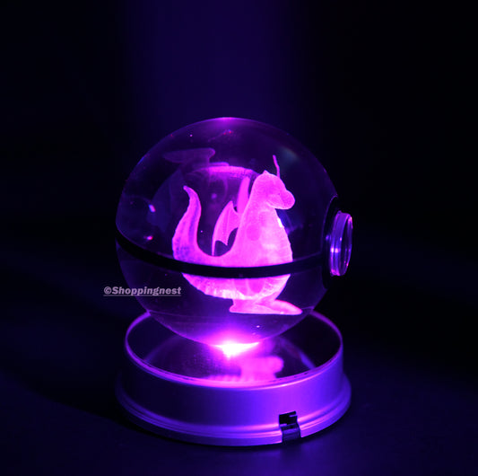  Dragonite Crystal Poké Ball 3D with pink light and blue shade 