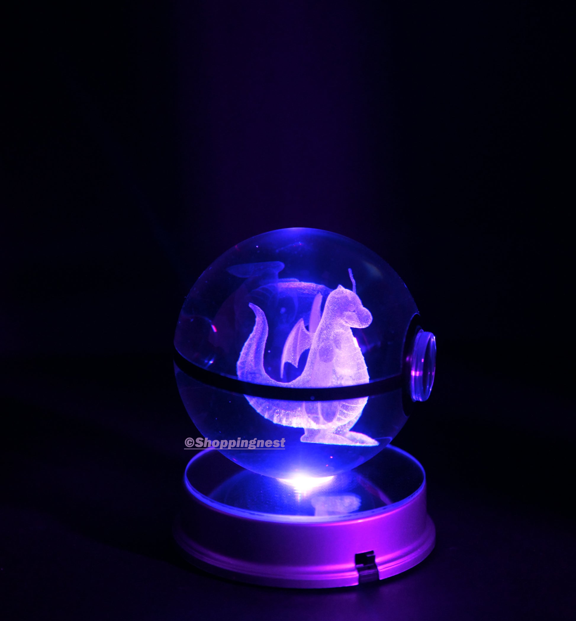  Dragonite Crystal Poké Ball 3D with blue light 