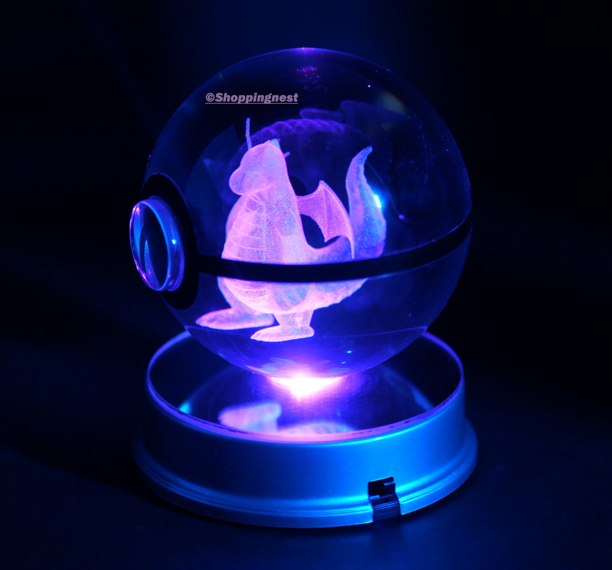  Dragonite Crystal Poké Ball 3D with pink light 