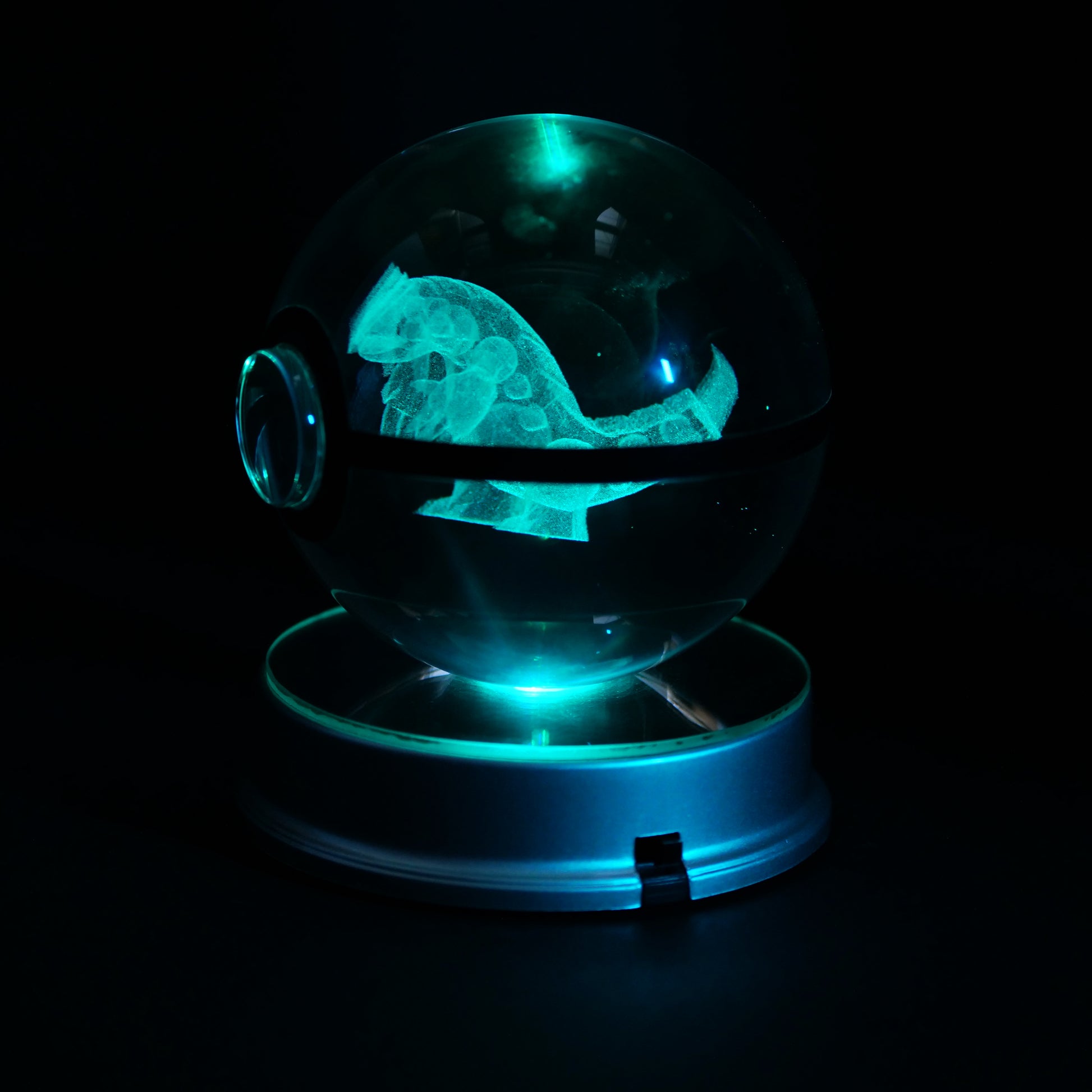 Groudon Crystal Poké Ball 3D with sky blue light 