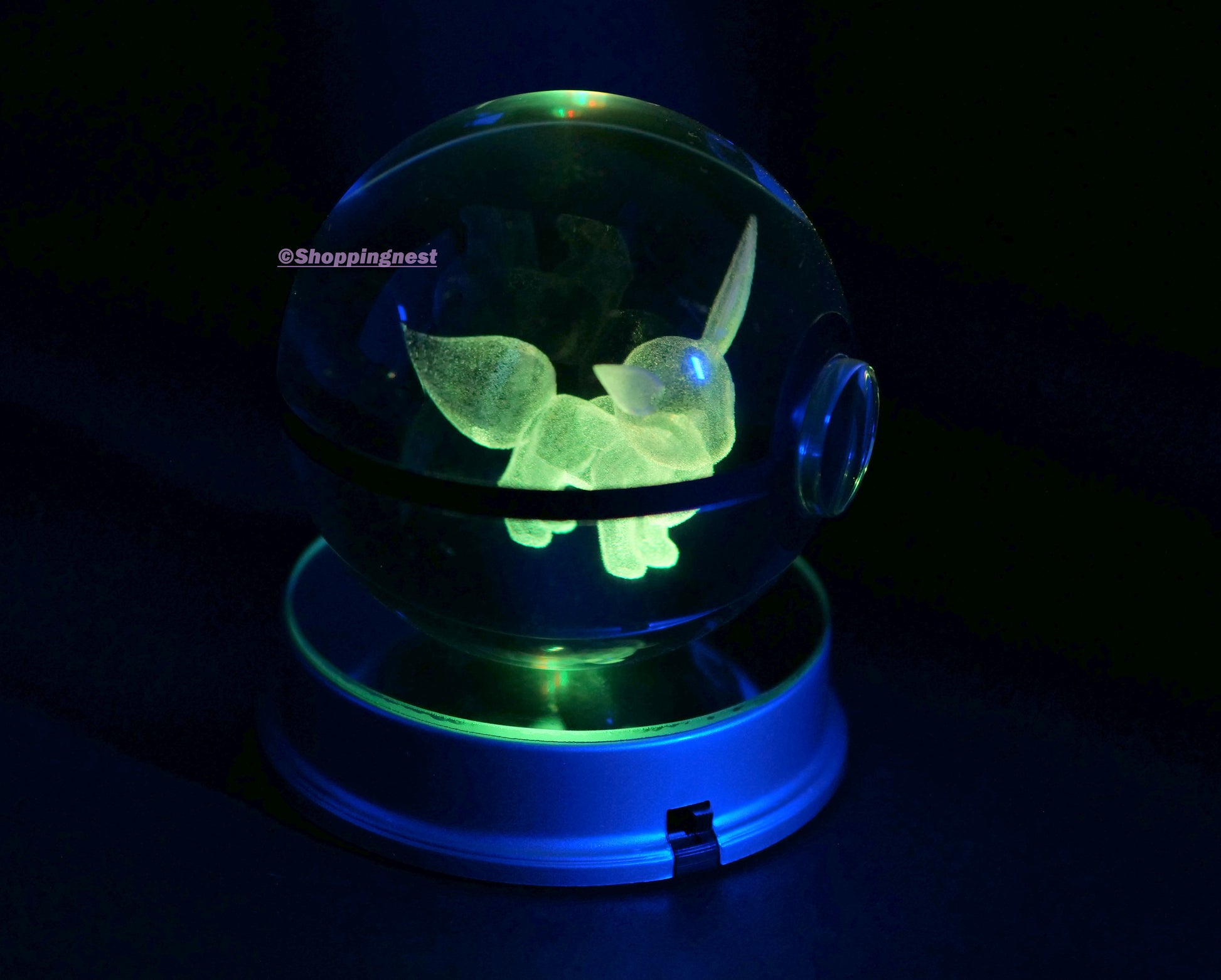 Eevee Crystal Poké Ball 3D with green light 