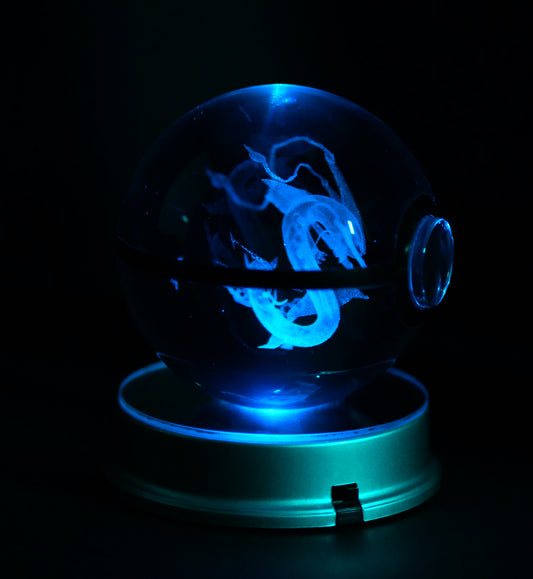 Rayquaza Pokémon Crystal Poké Ball 3D with blue light 