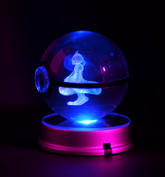  Mewtwo Crystal Poké Ball 3D with blue light 