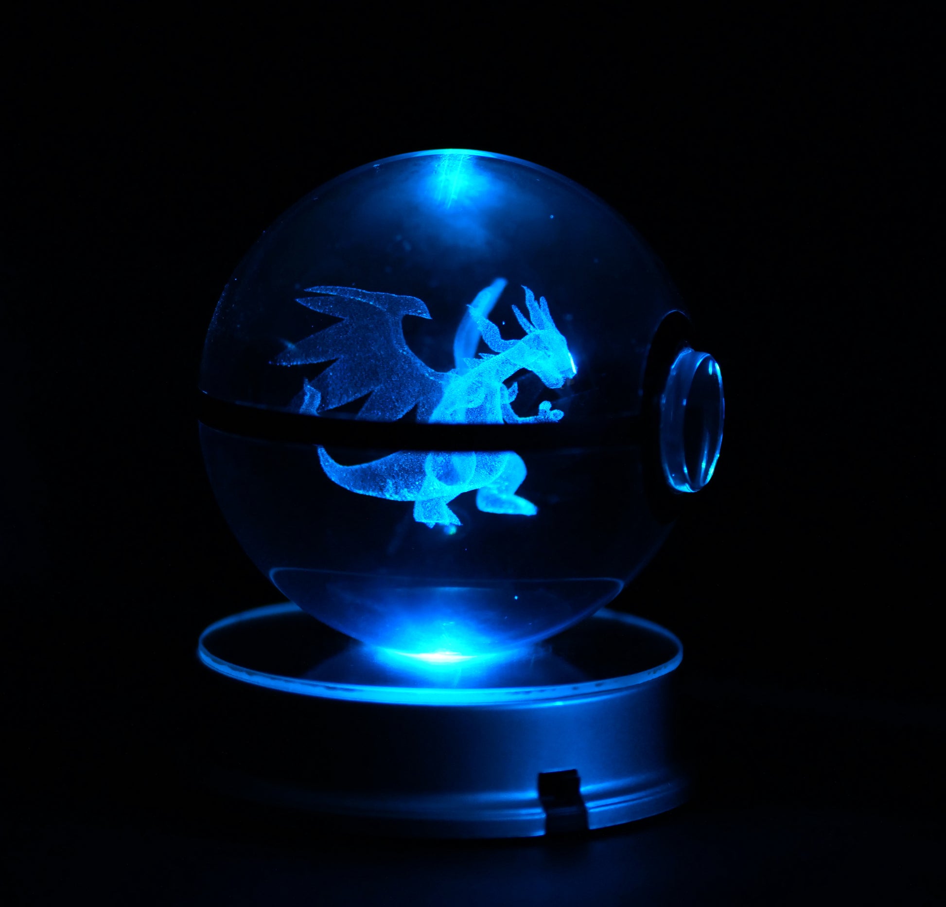 Mega Charizard Crystal Poké Ball 3D with blue light 