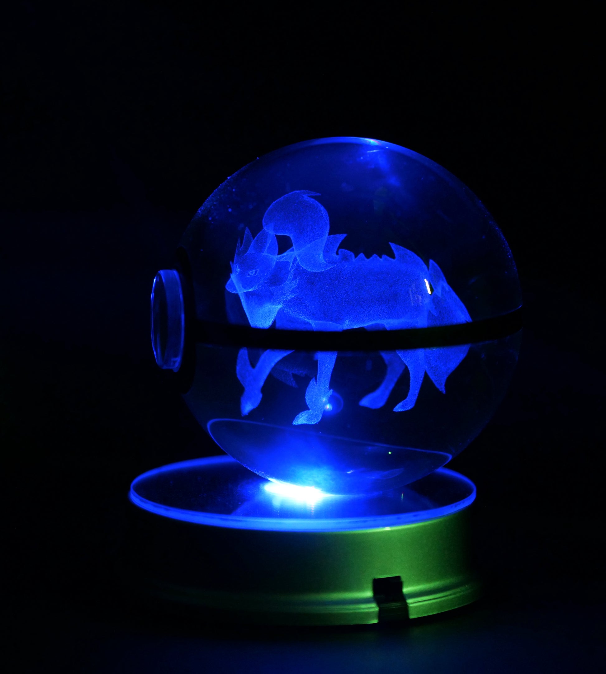 Zamazenta Pokémon Crystal Poké Ball 3D with blue light in dark background 