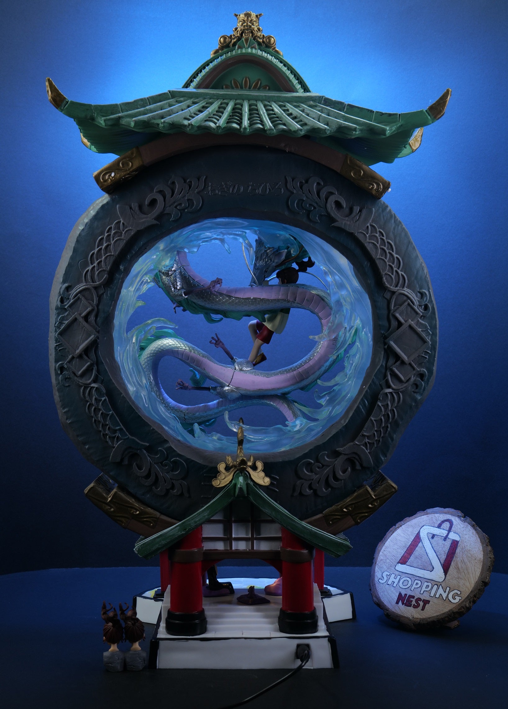 Spirited Away Chihiro back side image in blue light with dragon 