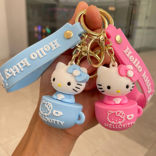 Hello Kitty In CUP Pink | 3D Lanyard Keychain | Silicone