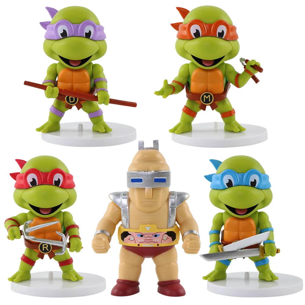 Ninja Turtles Set of 5 Action Figures with White Stand (8 cm) |PVC| Collectible by ShoppingNest