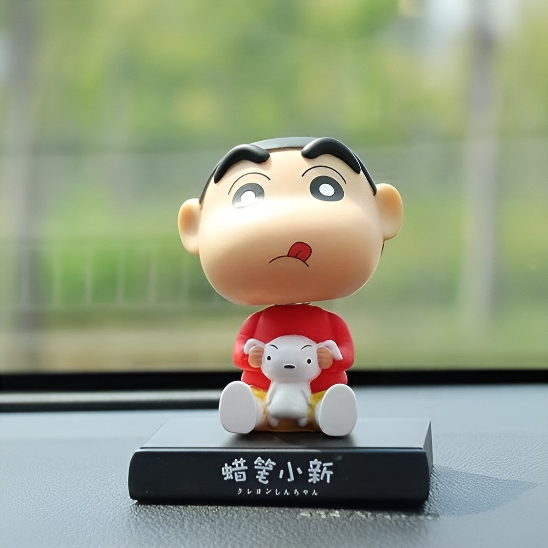 Shinchan With Shiro Bobblehead With Mobile Holder For Cars |14CM|