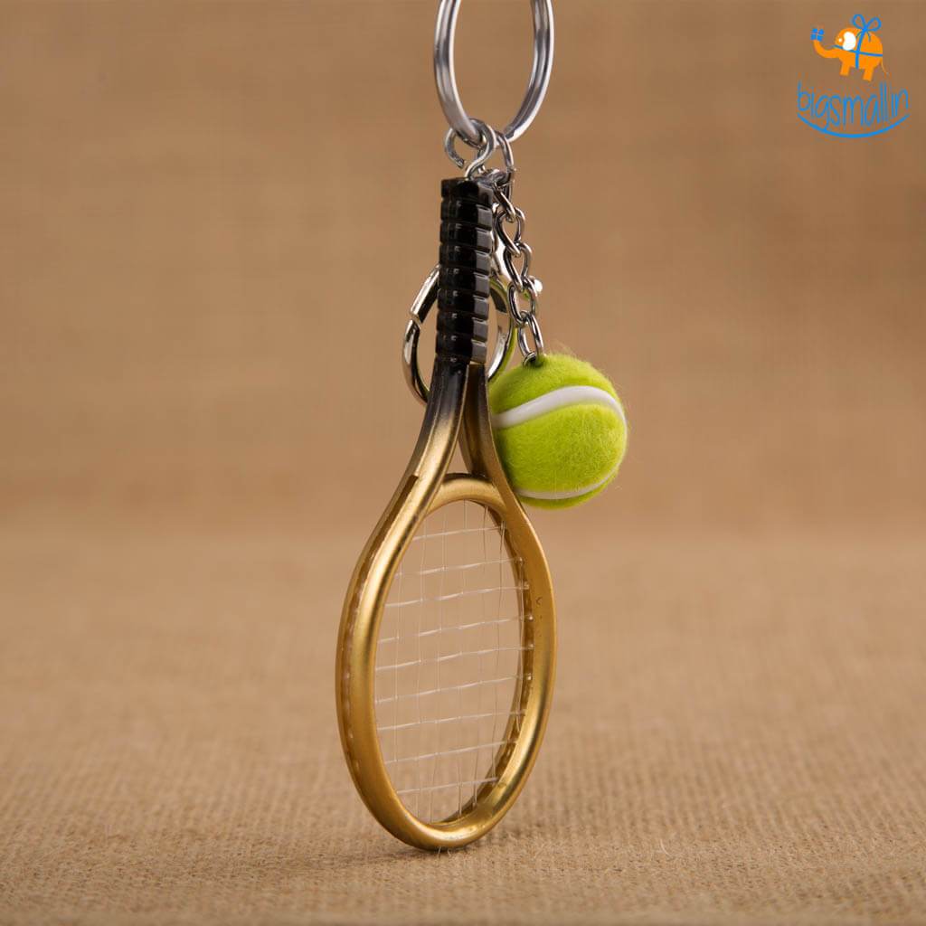 Premium Metal Tennis Keychain | Golden | Perfect Gift for Tennis Lovers