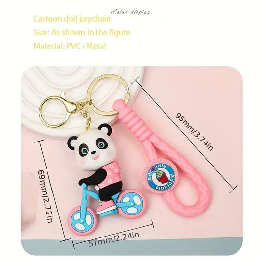 Pink Panda Cycle | 3D Lanyard Keychain | Silicone
