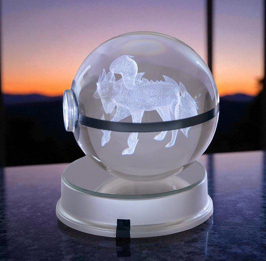 Zamazenta Pokémon Crystal Poké Ball 3D without light with suset background 