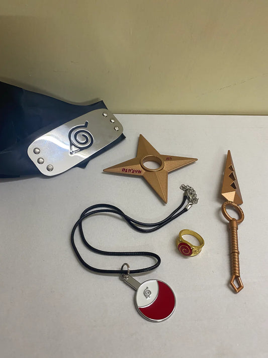 Naruto |PVC| Ninja Tool Kit – Kunai, Shuriken, Headband & Ring Set of 5 Collectible Set