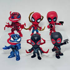 Marvel Spiderman Venom Deadpool Action Figure Set | 10 cm | Pack of 6