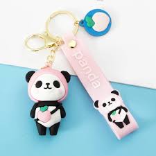 Cute Pink Panda Model A | 3D Lanyard Keychain | Silicone