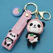 Cute Pink Panda Model A | 3D Lanyard Keychain | Silicone