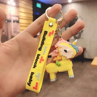 Yellow Unicorn Lego Themed Keychain | 3D Lanyard Keychain | Silicone | Premium |
