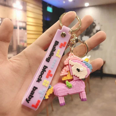Purple Unicorn Lego Themed Keychain | 3D Lanyard Keychain | Silicone | Premium |