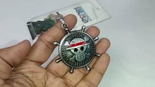 One Piece Rotating Revolving Silver Ship Steering Wheel Metal Keychain Model 2