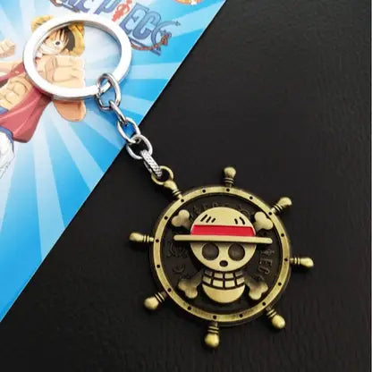 One Piece Anima Manga Ship Steering Wheel Spinning Rotating Golden Keychain