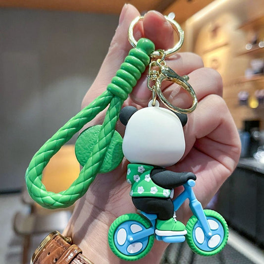 Green Panda Cycle | 3D Lanyard Keychain | Silicone