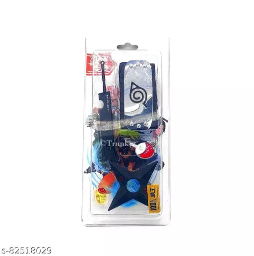 Naruto Merchandise Set Of 5 Merch - Zabuza's Sword, Leaf Village Head Band, Uzumaki Ring, Uchiha Necklace And Shuriken Set